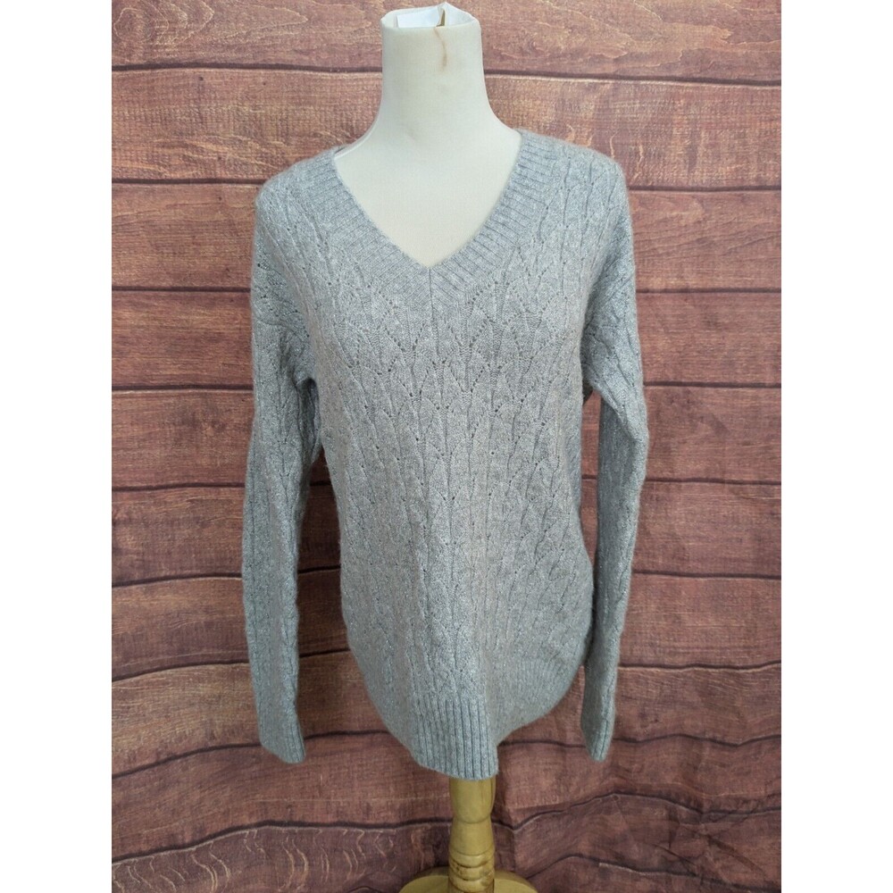 Silver Metallic Merino Wool blend gray sweater Women's S from Nordstrom‎